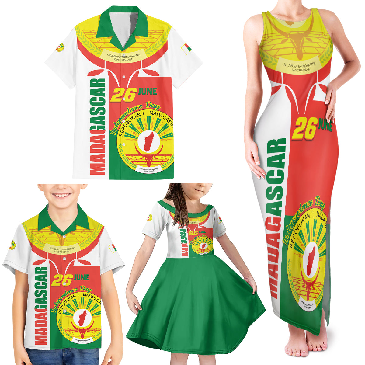 Madagascar Independence Day Family Matching Tank Maxi Dress and Hawaiian Shirt Madagasikara June 26