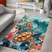 Personalized Caribbean Sea Turtle Area Rug Fantastic Ocean Waves