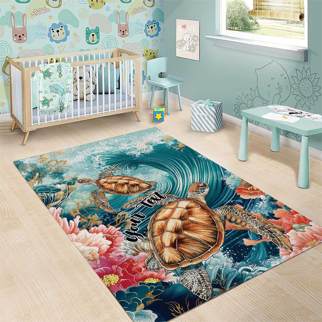 Personalized Caribbean Sea Turtle Area Rug Fantastic Ocean Waves