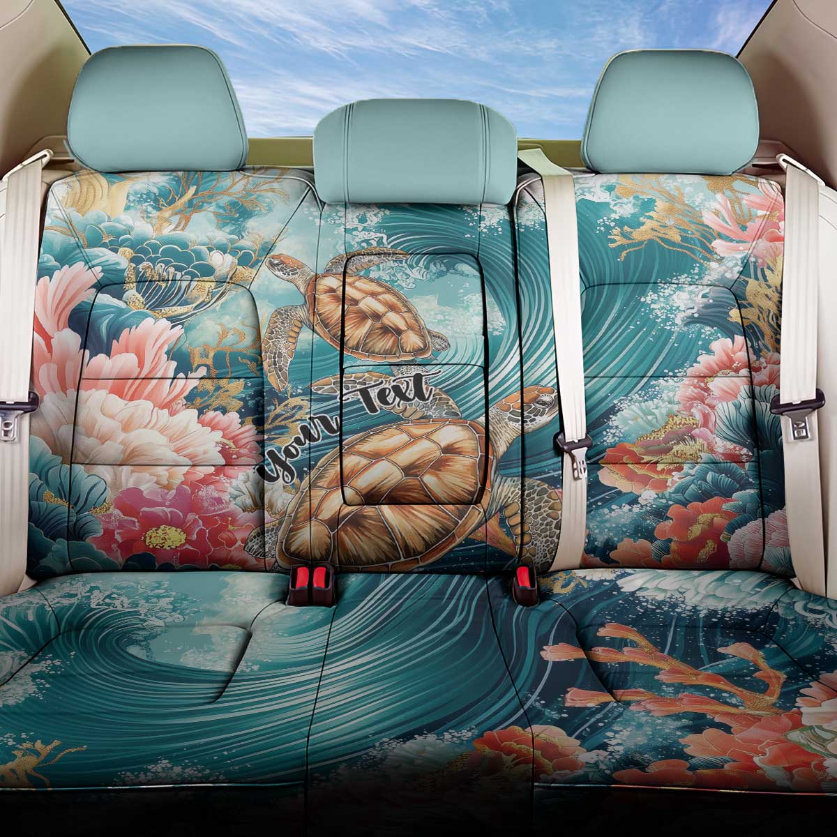 Personalized Caribbean Sea Turtle Back Car Seat Cover Fantastic Ocean Waves