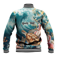 Personalized Caribbean Sea Turtle Baseball Jacket Fantastic Ocean Waves