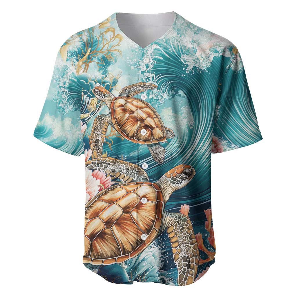 Personalized Caribbean Sea Turtle Baseball Jersey Fantastic Ocean Waves