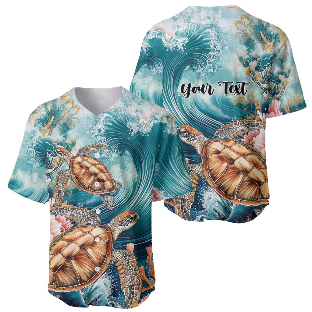 Personalized Caribbean Sea Turtle Baseball Jersey Fantastic Ocean Waves
