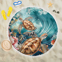 Personalized Caribbean Sea Turtle Beach Blanket Fantastic Ocean Waves