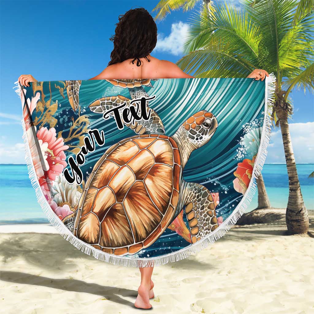 Personalized Caribbean Sea Turtle Beach Blanket Fantastic Ocean Waves
