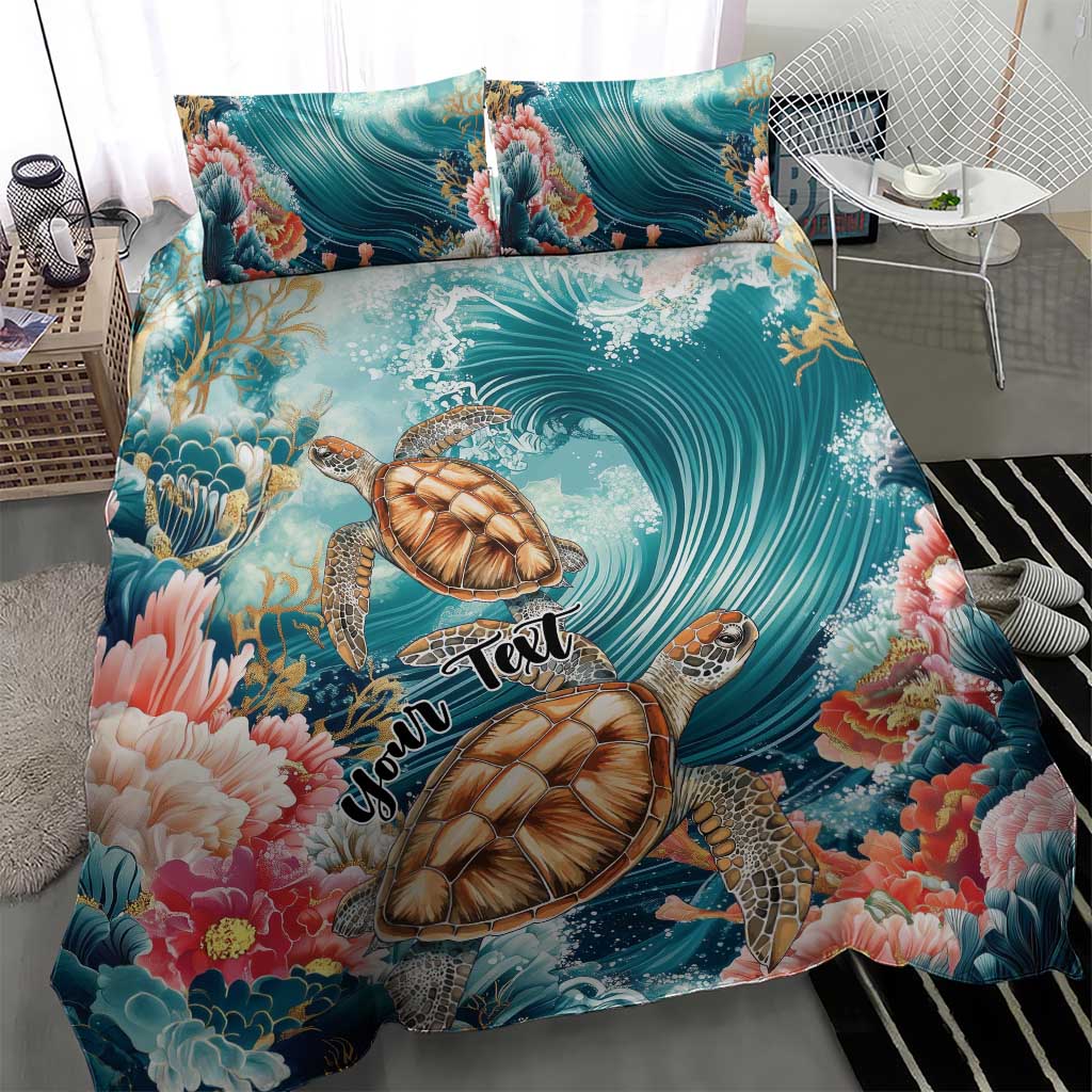 Personalized Caribbean Sea Turtle Bedding Set Fantastic Ocean Waves