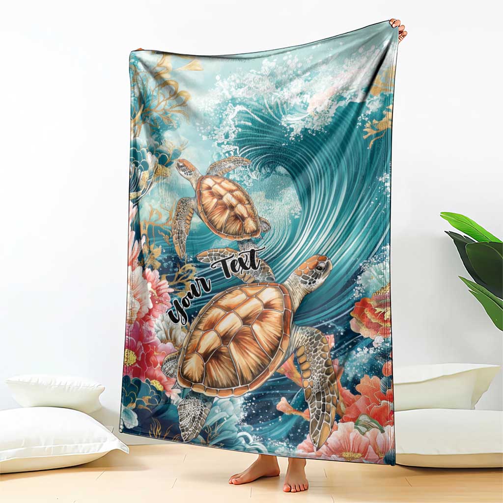 Personalized Caribbean Sea Turtle Blanket Fantastic Ocean Waves