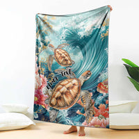 Personalized Caribbean Sea Turtle Blanket Fantastic Ocean Waves