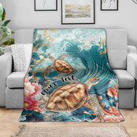 Personalized Caribbean Sea Turtle Blanket Fantastic Ocean Waves