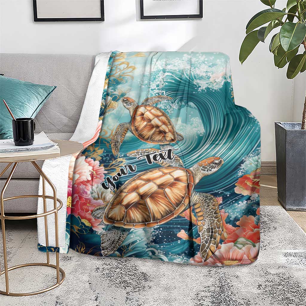 Personalized Caribbean Sea Turtle Blanket Fantastic Ocean Waves