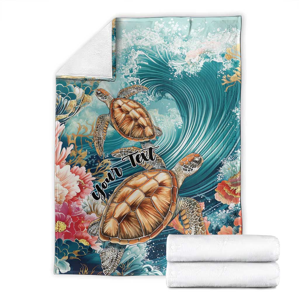 Personalized Caribbean Sea Turtle Blanket Fantastic Ocean Waves