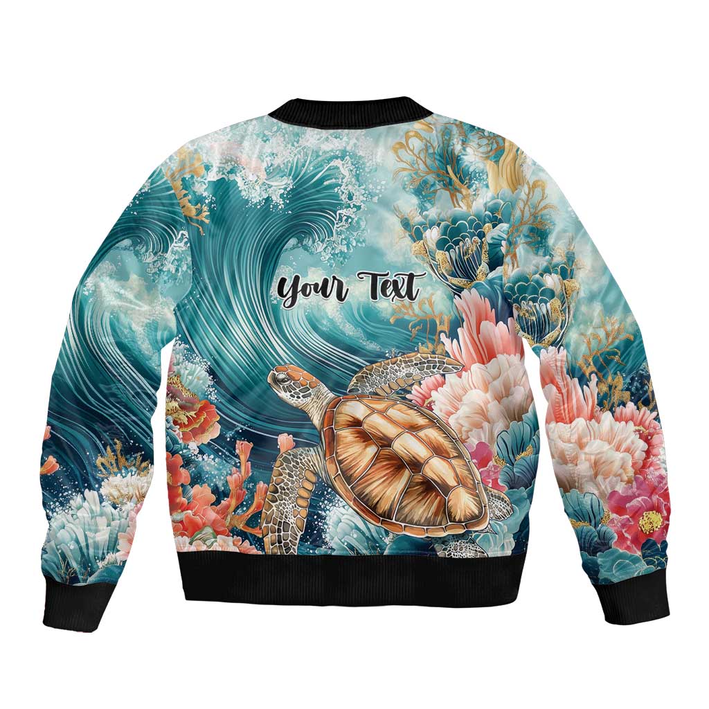 Personalized Caribbean Sea Turtle Bomber Jacket Fantastic Ocean Waves