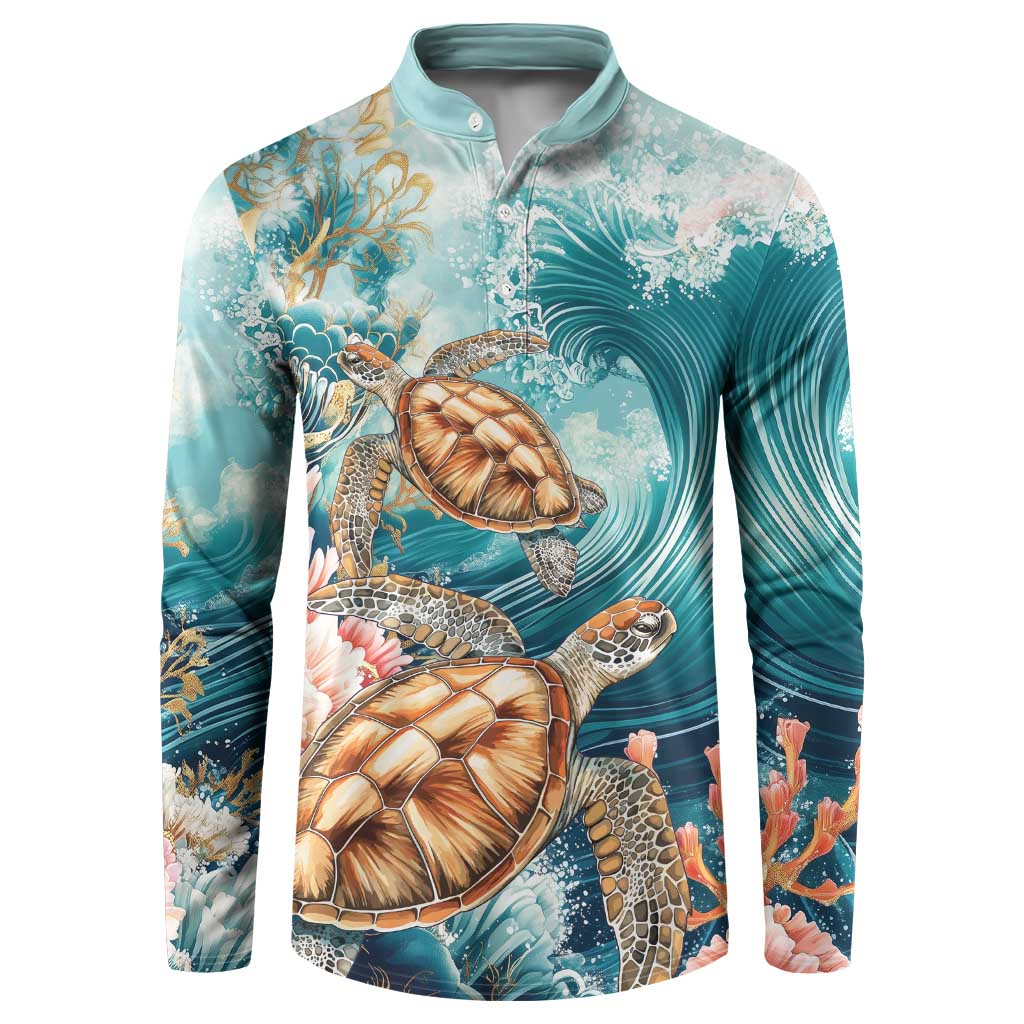 Personalized Caribbean Sea Turtle Button Sweatshirt Fantastic Ocean Waves