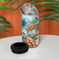 Personalized Caribbean Sea Turtle 4 in 1 Can Cooler Tumbler Fantastic Ocean Waves