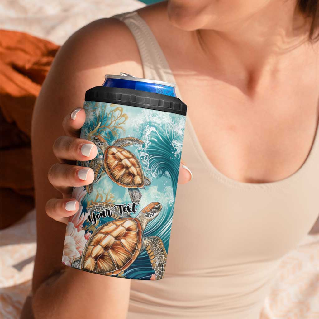 Personalized Caribbean Sea Turtle 4 in 1 Can Cooler Tumbler Fantastic Ocean Waves