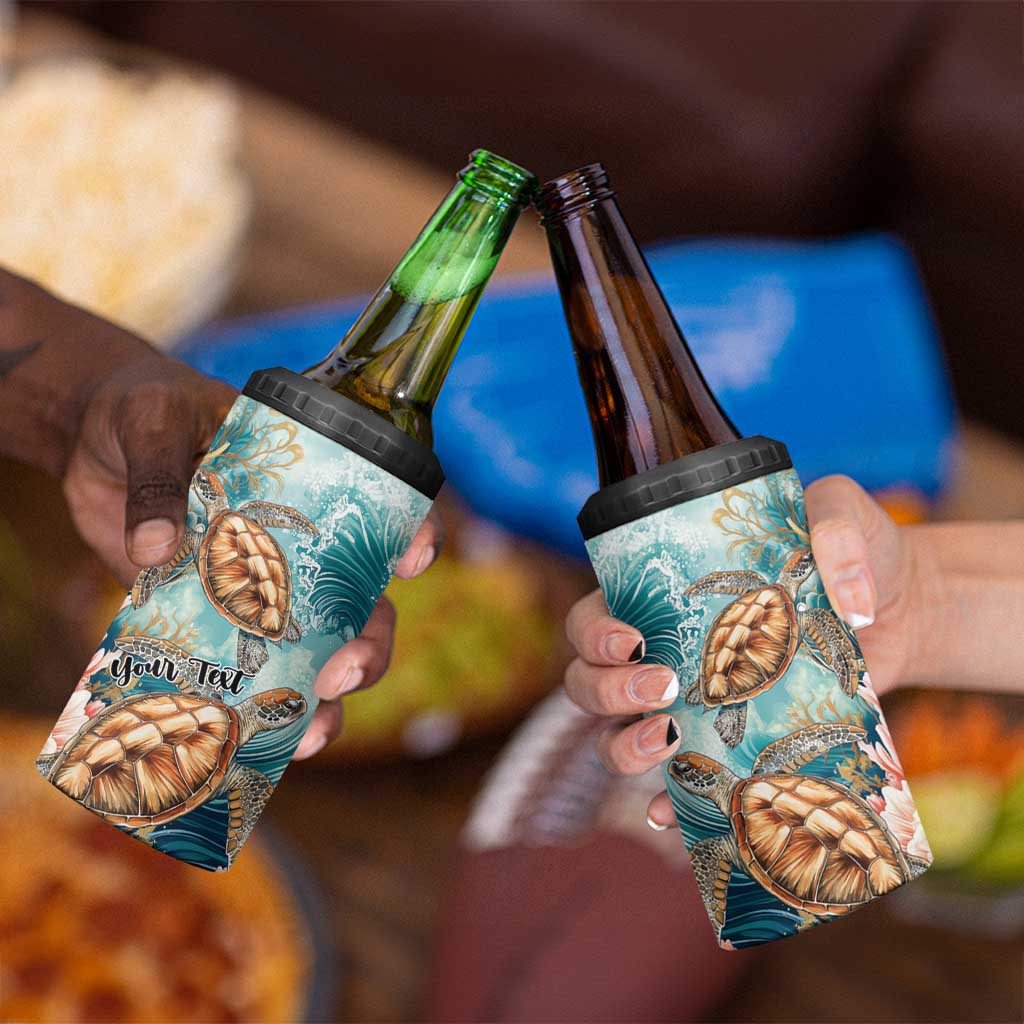 Personalized Caribbean Sea Turtle 4 in 1 Can Cooler Tumbler Fantastic Ocean Waves