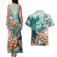 Personalized Caribbean Sea Turtle Couples Matching Tank Maxi Dress and Hawaiian Shirt Fantastic Ocean Waves