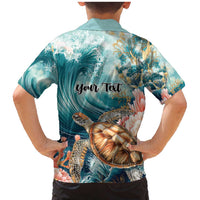 Personalized Caribbean Sea Turtle Family Matching Mermaid Dress and Hawaiian Shirt Fantastic Ocean Waves