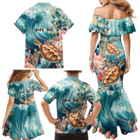 Personalized Caribbean Sea Turtle Family Matching Mermaid Dress and Hawaiian Shirt Fantastic Ocean Waves