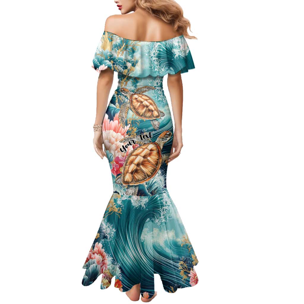 Personalized Caribbean Sea Turtle Family Matching Mermaid Dress and Hawaiian Shirt Fantastic Ocean Waves