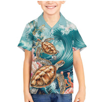 Personalized Caribbean Sea Turtle Family Matching Mermaid Dress and Hawaiian Shirt Fantastic Ocean Waves