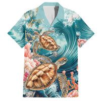 Personalized Caribbean Sea Turtle Family Matching Off The Shoulder Long Sleeve Dress and Hawaiian Shirt Fantastic Ocean Waves