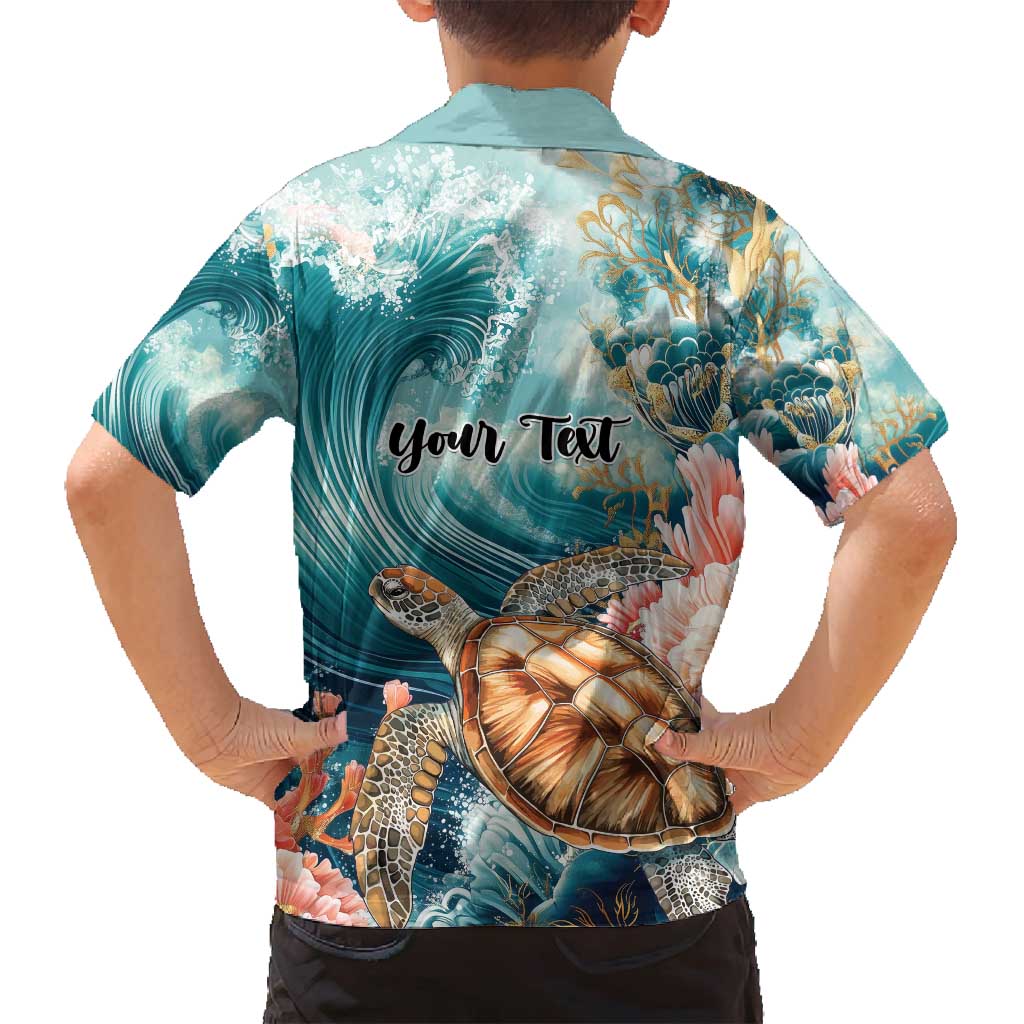 Personalized Caribbean Sea Turtle Family Matching Puletasi and Hawaiian Shirt Fantastic Ocean Waves