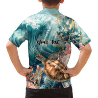 Personalized Caribbean Sea Turtle Family Matching Puletasi and Hawaiian Shirt Fantastic Ocean Waves