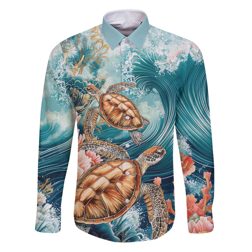 Personalized Caribbean Sea Turtle Family Matching Puletasi and Hawaiian Shirt Fantastic Ocean Waves