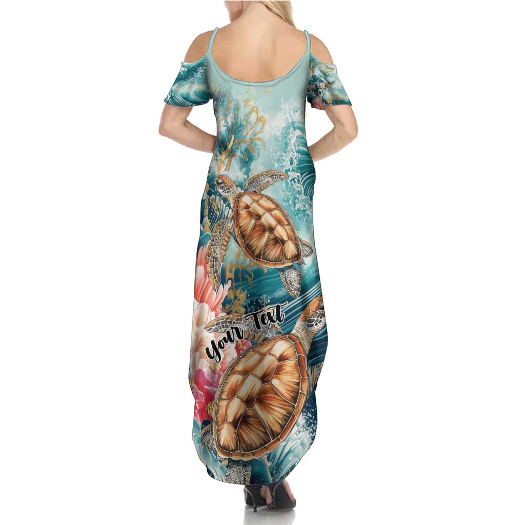Personalized Caribbean Sea Turtle Family Matching Summer Maxi Dress and Hawaiian Shirt Fantastic Ocean Waves