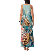 Personalized Caribbean Sea Turtle Family Matching Tank Maxi Dress and Hawaiian Shirt Fantastic Ocean Waves