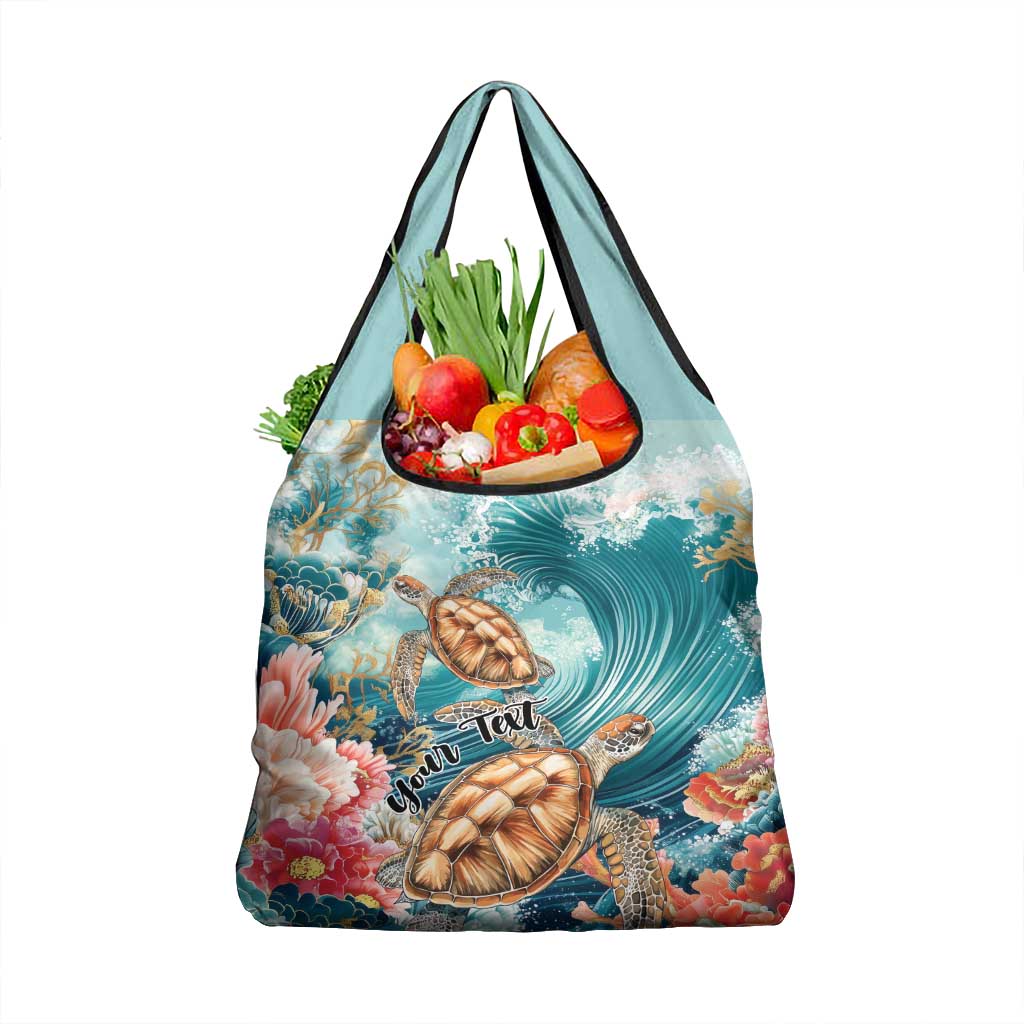 Personalized Caribbean Sea Turtle Grocery Bag Fantastic Ocean Waves