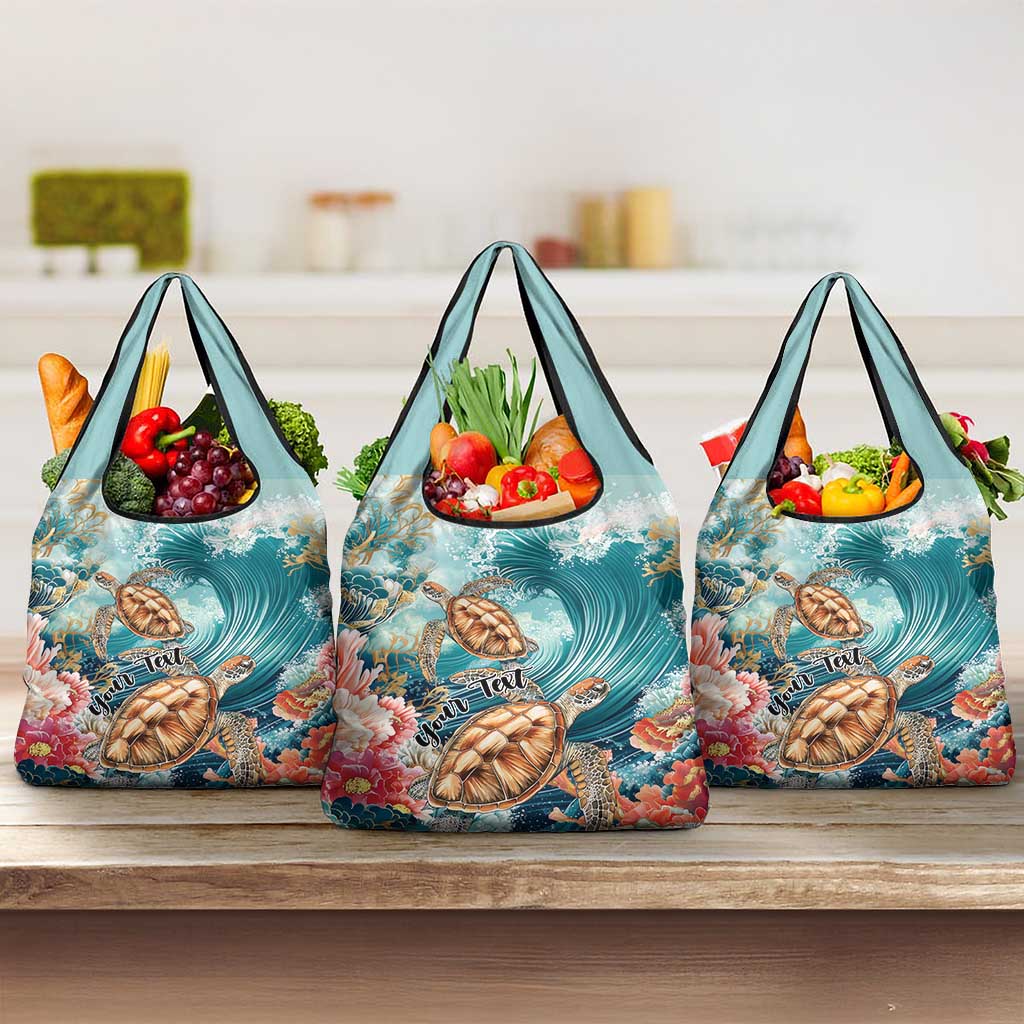 Personalized Caribbean Sea Turtle Grocery Bag Fantastic Ocean Waves