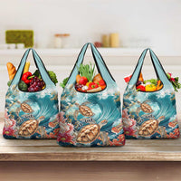 Personalized Caribbean Sea Turtle Grocery Bag Fantastic Ocean Waves