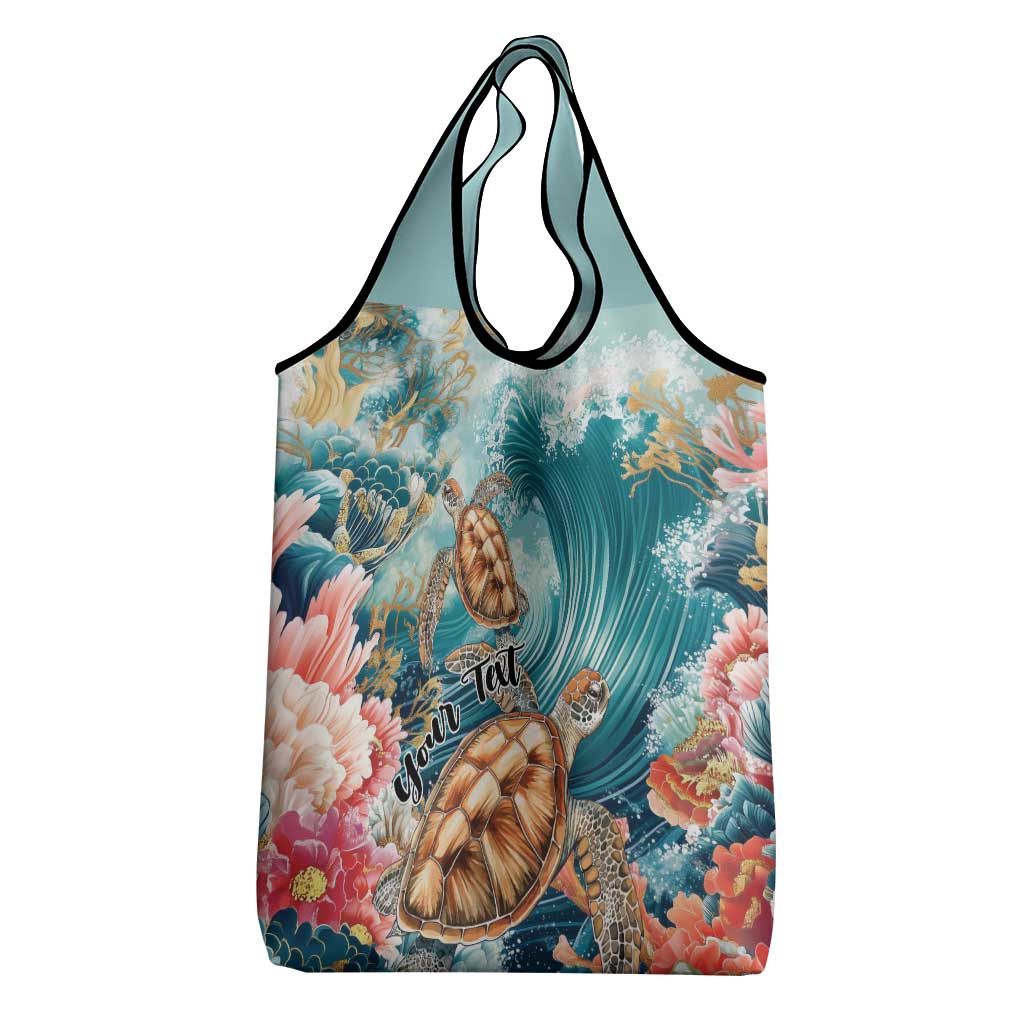 Personalized Caribbean Sea Turtle Grocery Bag Fantastic Ocean Waves