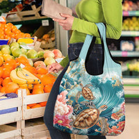Personalized Caribbean Sea Turtle Grocery Bag Fantastic Ocean Waves