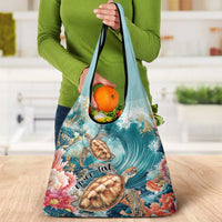 Personalized Caribbean Sea Turtle Grocery Bag Fantastic Ocean Waves