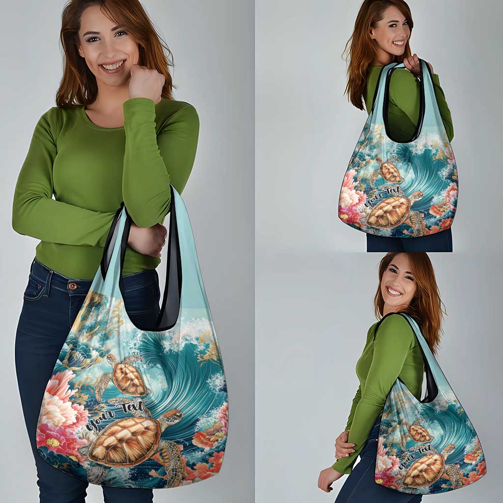 Personalized Caribbean Sea Turtle Grocery Bag Fantastic Ocean Waves