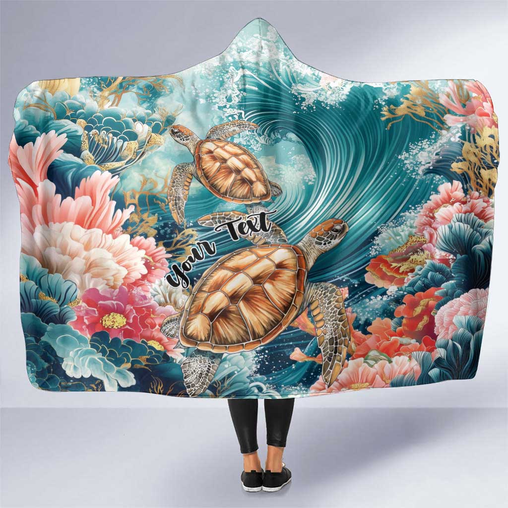 Personalized Caribbean Sea Turtle Hooded Blanket Fantastic Ocean Waves