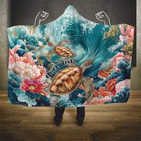 Personalized Caribbean Sea Turtle Hooded Blanket Fantastic Ocean Waves