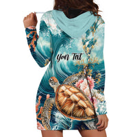 Personalized Caribbean Sea Turtle Hoodie Dress Fantastic Ocean Waves