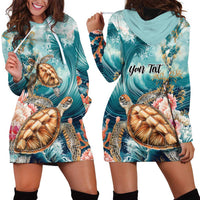 Personalized Caribbean Sea Turtle Hoodie Dress Fantastic Ocean Waves