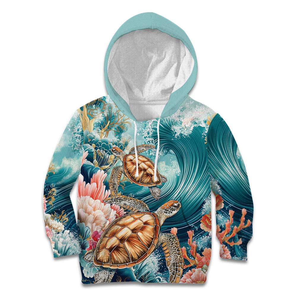 Personalized Caribbean Sea Turtle Kid Hoodie Fantastic Ocean Waves