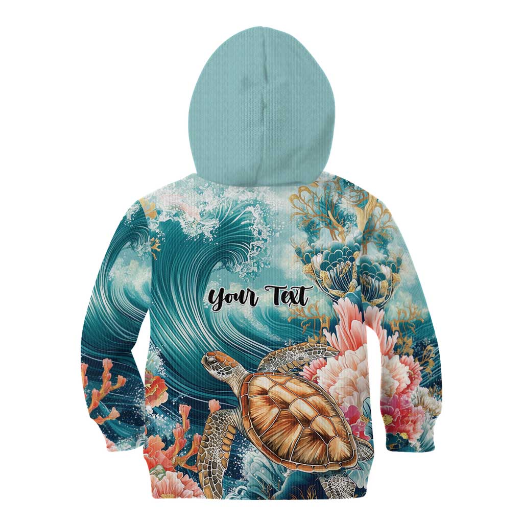 Personalized Caribbean Sea Turtle Kid Hoodie Fantastic Ocean Waves