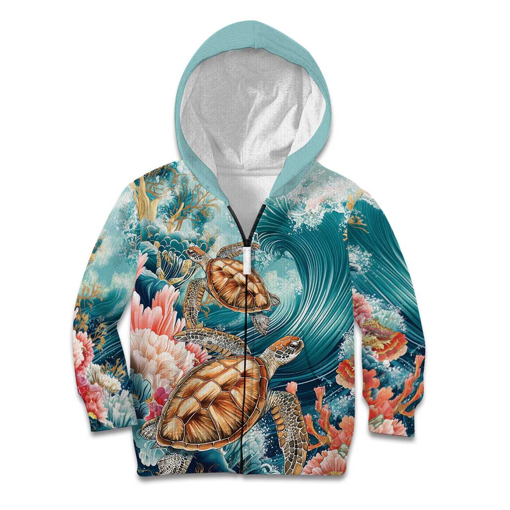 Personalized Caribbean Sea Turtle Kid Hoodie Fantastic Ocean Waves