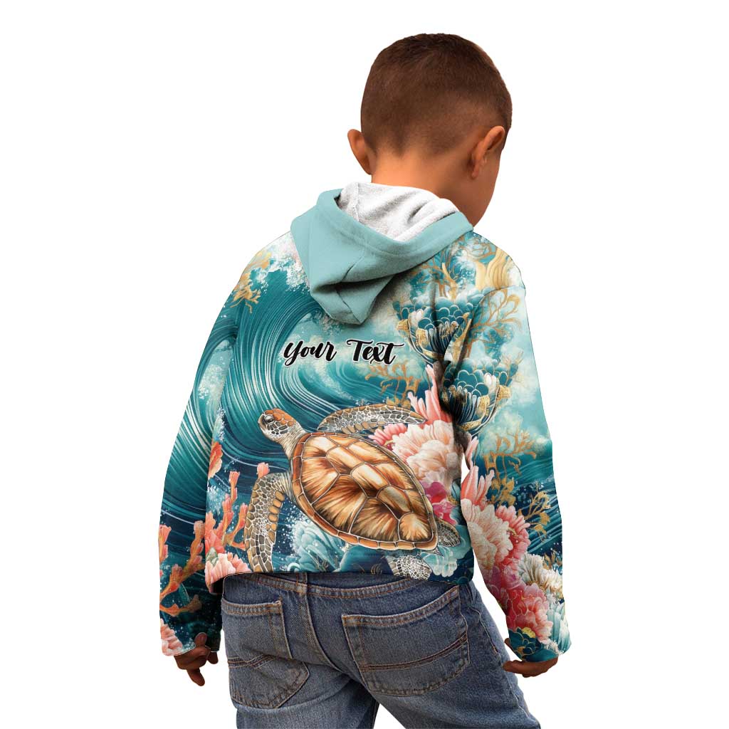 Personalized Caribbean Sea Turtle Kid Hoodie Fantastic Ocean Waves