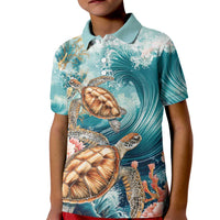 Personalized Caribbean Sea Turtle Kid Polo Shirt Fantastic Ocean Waves