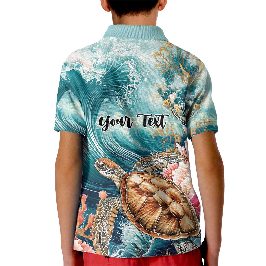 Personalized Caribbean Sea Turtle Kid Polo Shirt Fantastic Ocean Waves