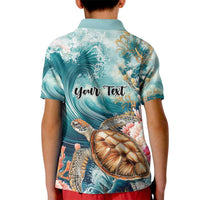 Personalized Caribbean Sea Turtle Kid Polo Shirt Fantastic Ocean Waves