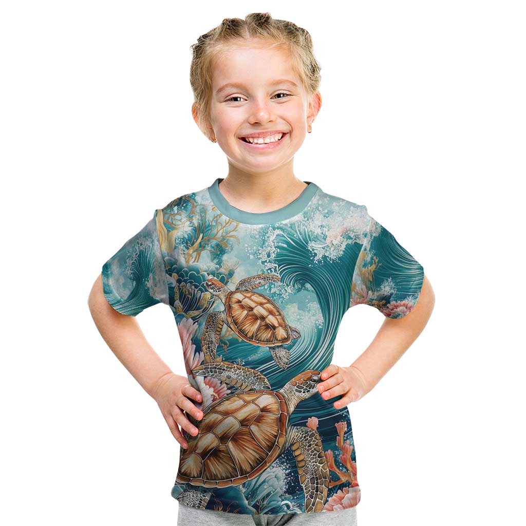 Personalized Caribbean Sea Turtle Kid T Shirt Fantastic Ocean Waves